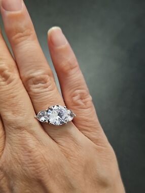 Classic Three-Stone Silver CZ Engagement Ring - Clear